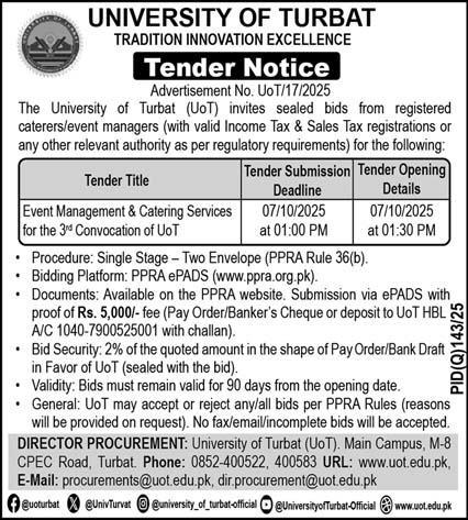 University of Turbat Tender Notice